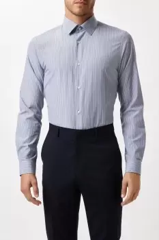 Image of Slim Fit Navy Dobby Stripe Shirt