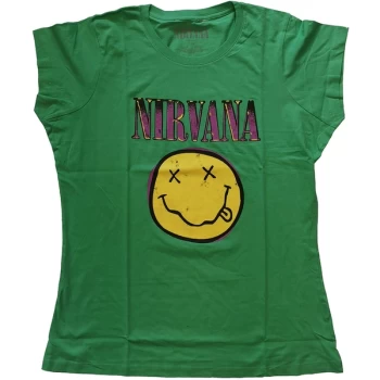 Image of Nirvana - Xerox Smiley Pink Womens Medium T-Shirt - Green