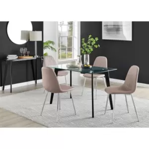 Image of Furniture Box Malmo Glass and Black Leg Dining Table & 4 Cappuccino Corona Silver Chairs