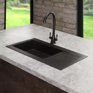 Image of Single Bowl Black Kitchen Sink with Reversible Drainer - Essence Amelia