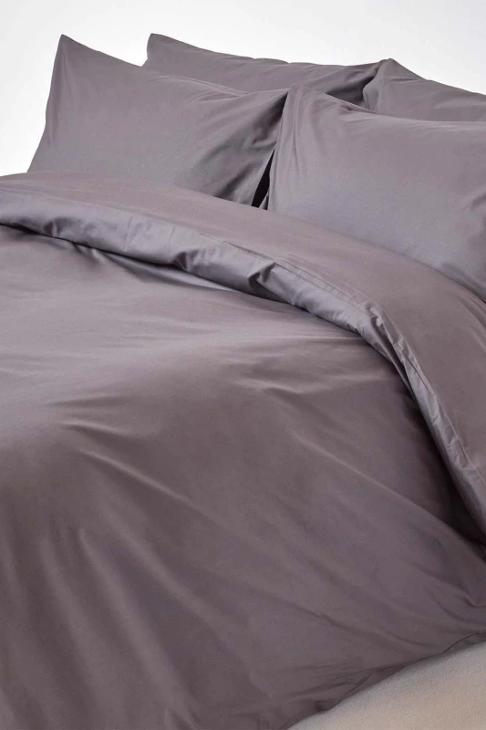 Image of Homescapes Dark Grey Egyptian Cotton Duvet Cover With Pillowcases 200 Tc, Double