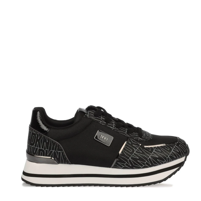 Image of DKNY Davie Lace Up Wedge Trainers Black Grey female UK 4