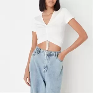 Image of Missguided V Neck Ruched Front Knit Crop Top - White