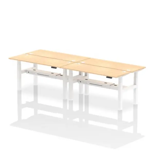 Image of Air Air Back-to-Back 1600 x 600mm Height Adjustable 4 Person Bench Desk Maple Top with Cable Ports White Frame HASCP4P16600MPEW