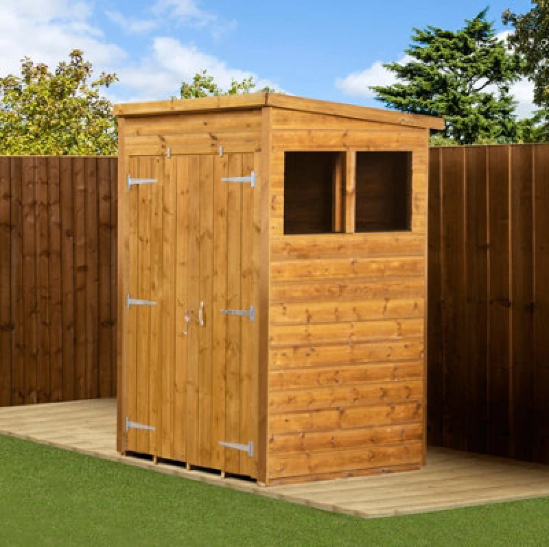 Image of Empire Sheds Empire Modular Pent 4X4 Dipped Treated Tongue And Groove Wooden Garden Shed Double Door & Windows (4' X 4' / 4ft X 4ft) (4X4)