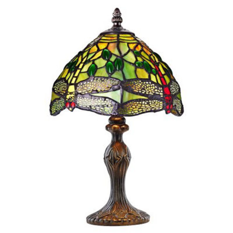 Image of Happy Homewares Hand Crafted Green Stained Glass Dragonfly Tiffany Lamp