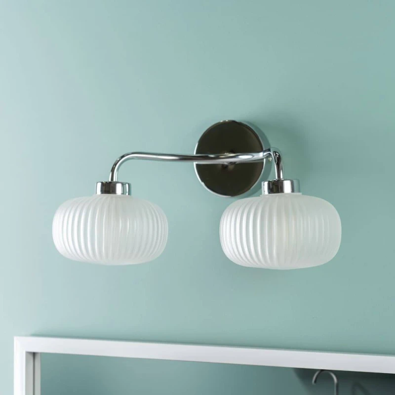 Image of ValueLights Amaia Pair of Polished Chrome IP44 2 Way Frosted Glass Wall Lights and LED Bulbs Silver