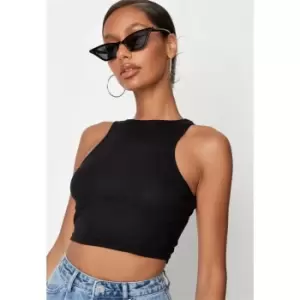 Image of Missguided Rib Corset Detail Tank Top - Black