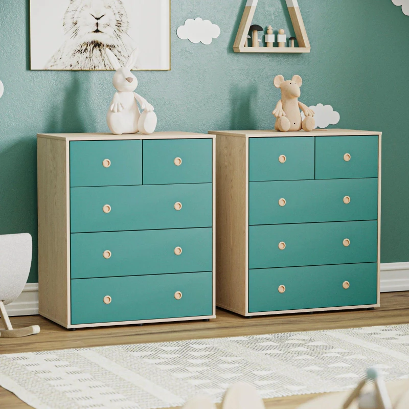 Image of Lassic Junior Vida Neptune 5 Drawer Chest Set of 2 Blue & Oak unisex One Size