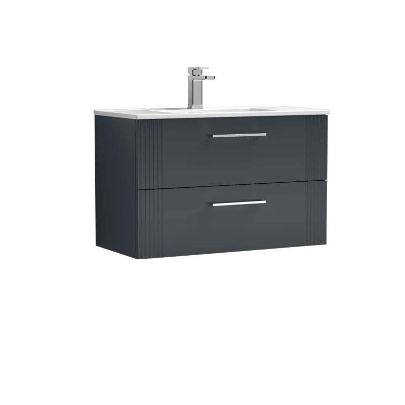 Image of Balterley 2 Drawer Wall Hung Vanity Unit Minimalist Basin Soft Black 800mm Black