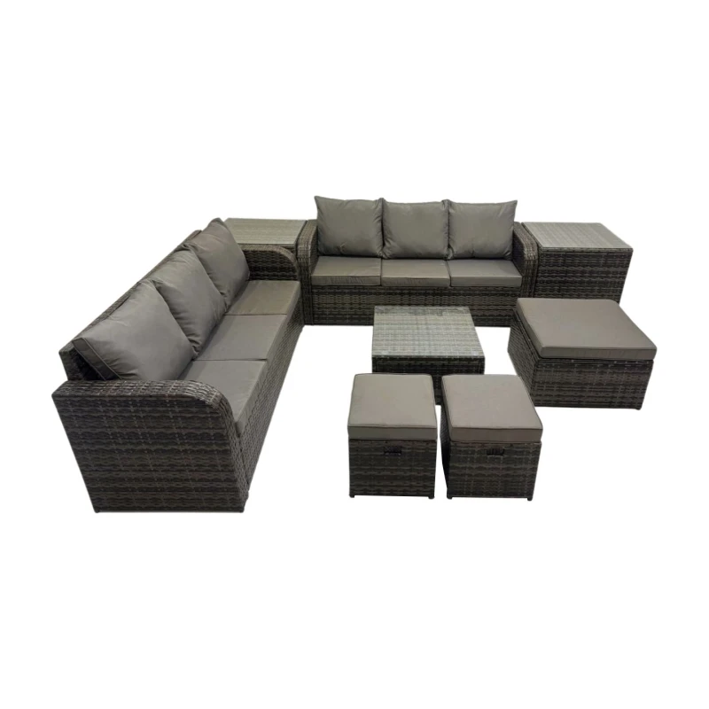 Image of Fimous Rattan Garden Outdoor Furniture Set with 2 Side Tables 3 Stools in Dark Grey Dark Grey Unisex