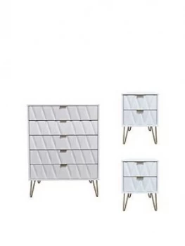 Image of Swift Versailles Ready Assembled 3 Piece Package - 5 Drawer Chest And 2 Bedside Chests