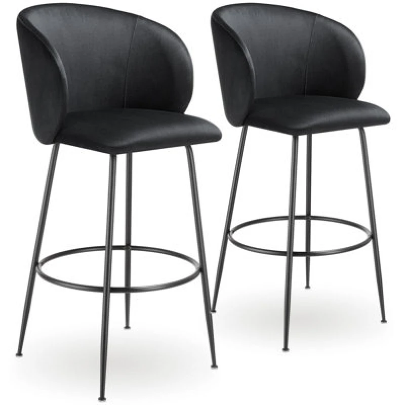 Image of Tectake Bar Stool Luana - With Backrest, Velvet Look And Padded - Black/black, Set Of 2