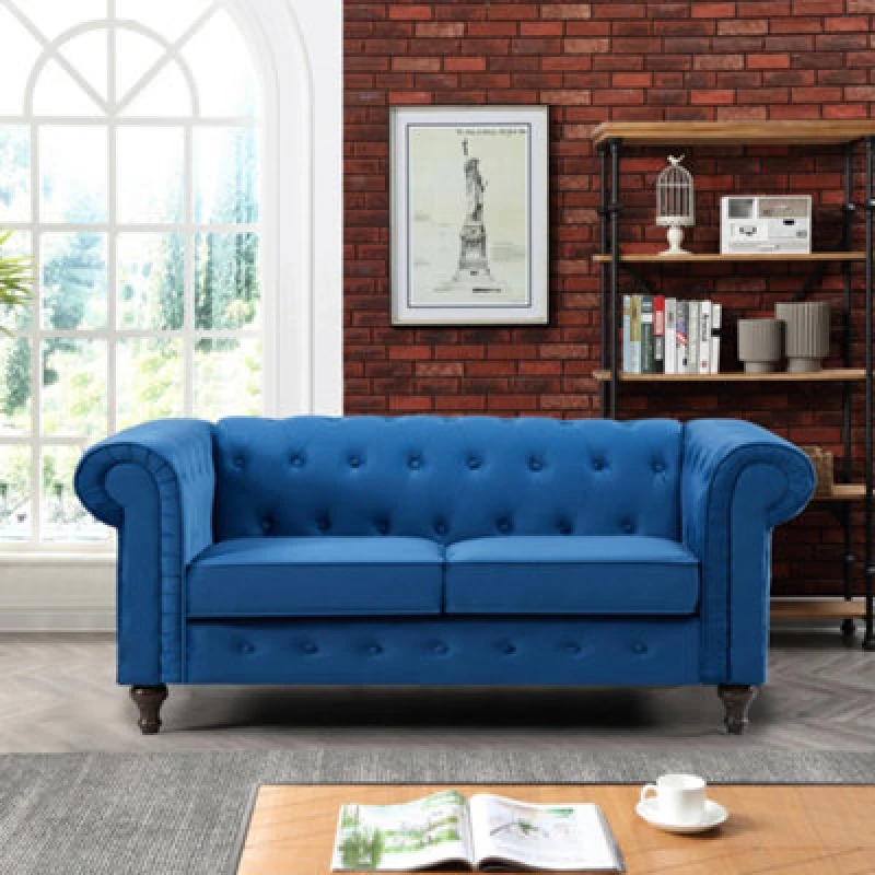 Image of Pelham 158Cm Wide Blue Velvet Fabric 2 Seat Chesterfield Sofa In A Box
