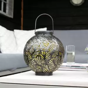 Image of 32cm Solar Power Black Cut Out LED Light Up Lantern Hanging Freestanding Garden Outdoor - Black