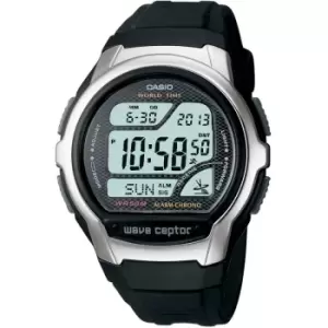 Image of Mens Casio 'Waveceptor' Silver, Grey and Black Stainless Steel and Plastic/Resin Quartz Chronograph Radio-Controlled Watch