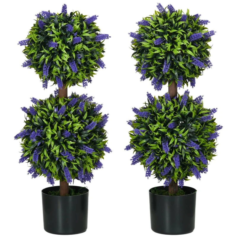 Image of HOMCOM Set of 2 Decorative Artificial Plants with Lavender Flower Green