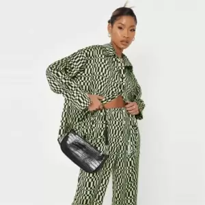 Image of Missguided Petite Co Ord Wave Print Satin Shirt - Multi