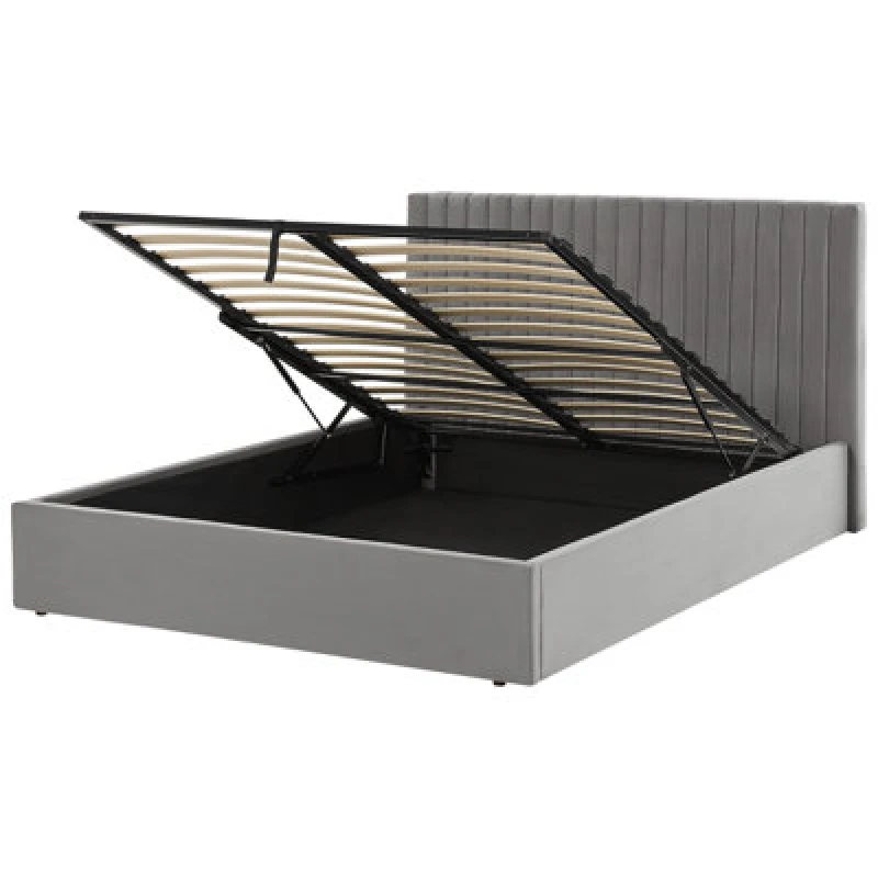 Image of Beliani Ottoman Bed Velvet Vion 160 X 200 Cm (Eu King Size) Grey