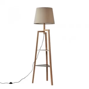 Image of Towa Shelved Tripod Floor Lamp with XL Beige Aspen Shade