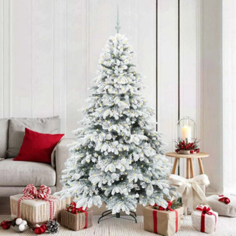 Image of vidaXL Artificial Christmas Tree with 300 LEDs, White Balls Snow Flocked Green 180cm PE and PVC, Green 3397617