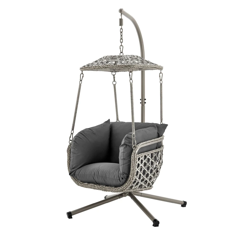 Image of LIVIVO Kira Hanging Rattan Swing Chair with Canopy Grey