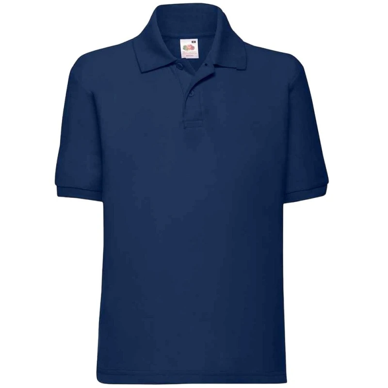 Image of Fruit of the Loom 65 35 Plain Pique Polo Shirt in Navy Size: 12-13 Years Navy Unisex 12-13 Years