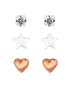 Image of Simply Silver Sterling Silver 925 / 14Ct Rose Gold Plated Sterling Silver and Cubic Zirconia Stud Earring Set - multicoloured