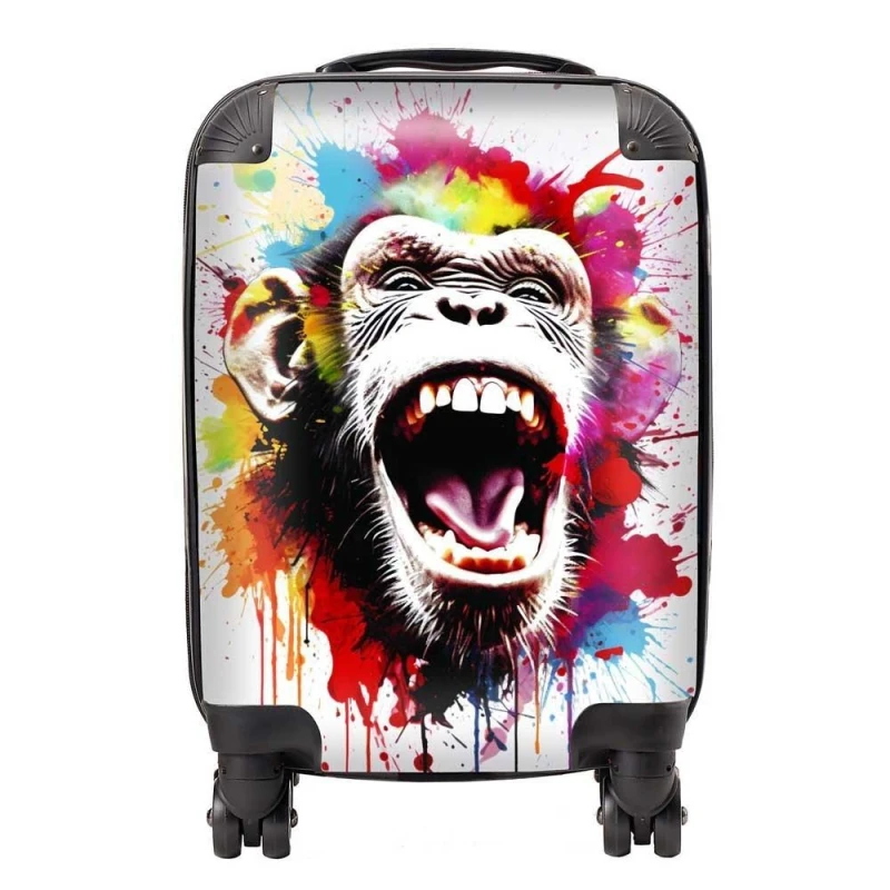 Image of Warren Reed - Designer Coloured Splashart Crazy Monkey Face Suitcase in Red Size: Large Red Unisex Large