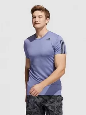 Image of adidas Aero 3 Stripe T-Shirt, Blue, Size L, Men