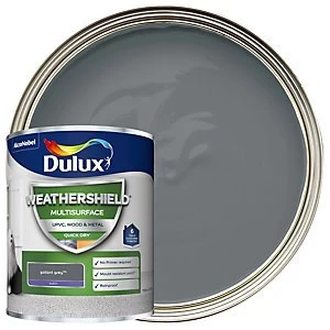 Image of Dulux Weathershield Multi Surface Quick Dry Gallant Grey Satin Paint 750ml