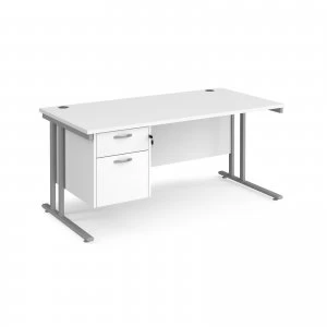 Image of Maestro 25 SL Straight Desk With 2 Drawer Pedestal 1600mm - Silver can