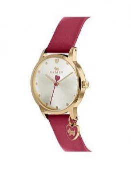 Image of Radley Blush And Silver Detail Heart Charm Dial Red Leather Strap Ladies Watch