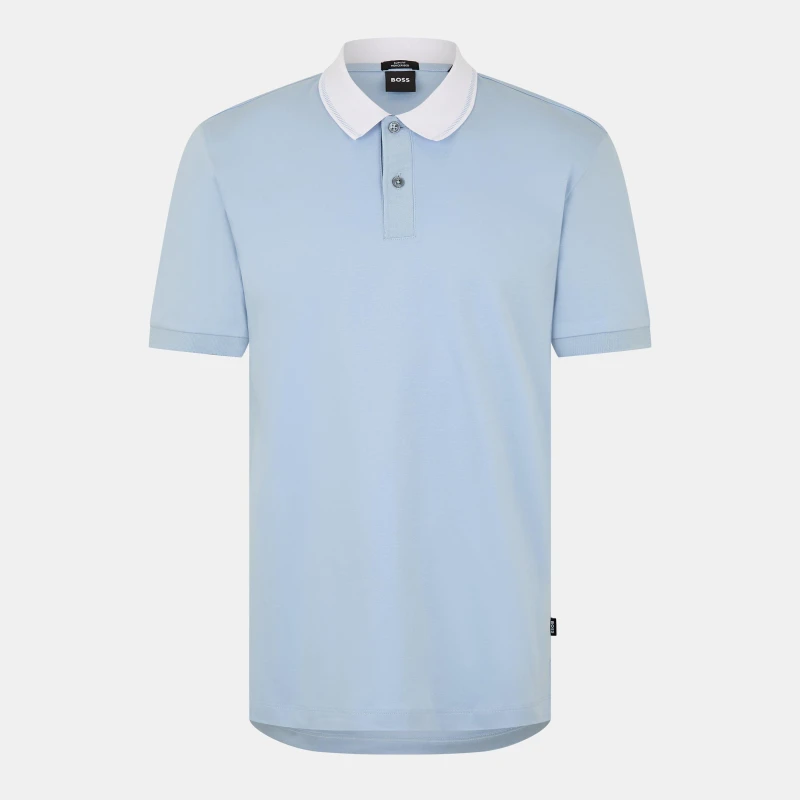Image of Boss Mens Phillipson Cotton Short Sleeve Slim Fit Polo Shirt Lt Pas Blue 450 male Small