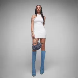 Image of Missguided Textured Rib Extreme Racer Neck Mini Dress - White