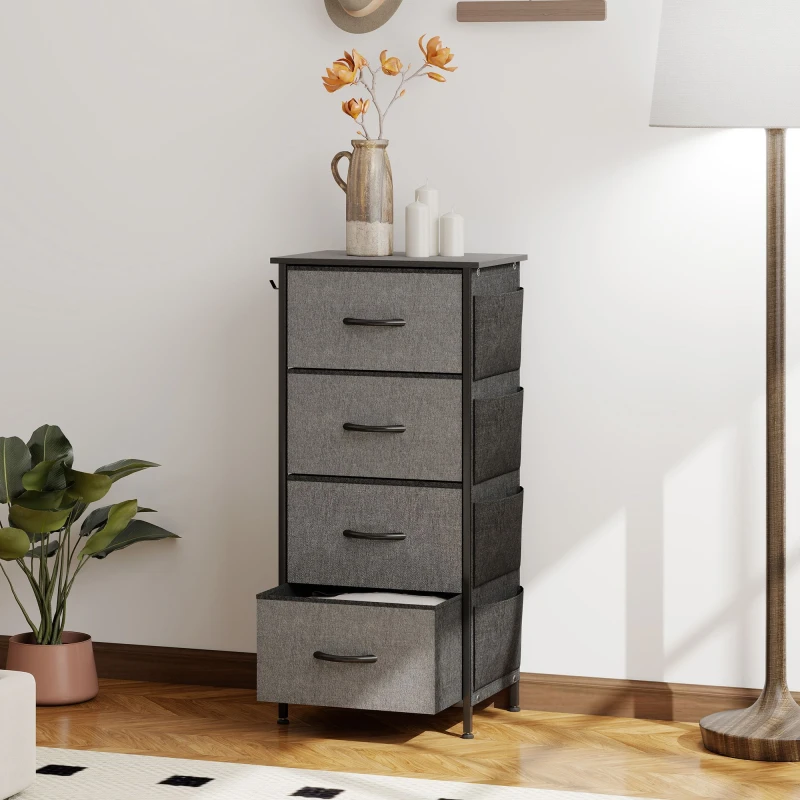 Image of HOMCOM HOMCOM Chest of Drawers with Fabric Drawers Dresser for Bedroom in Dark Grey Size: Small Dark Grey S Unisex 5063603479661