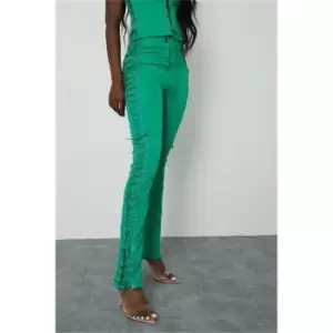 Image of I Saw It First Emerald Green Full Lace-Up Woven Straight Leg Trousers - Green