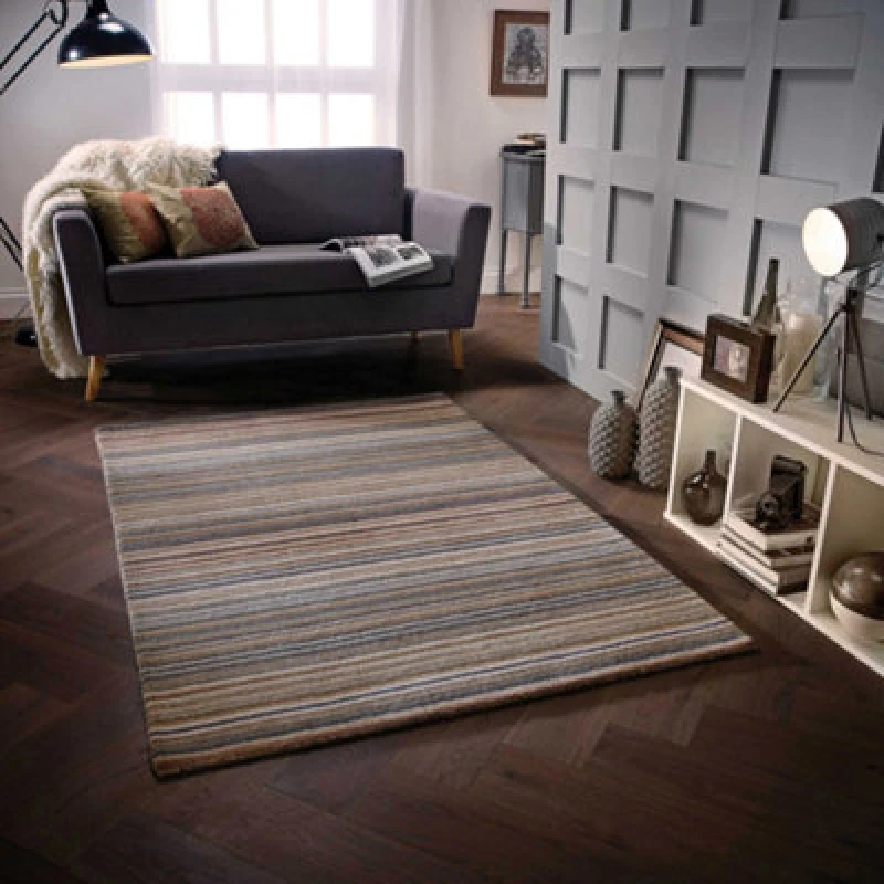 Image of Melrose Mubai Stripe Wool Made Natural Area Rug 160/230Cm