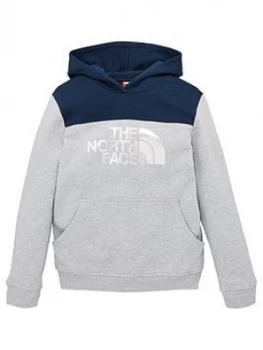 Image of The North Face Girls Cropped Reflective Logo Overhead Hoodie - Grey/Navy