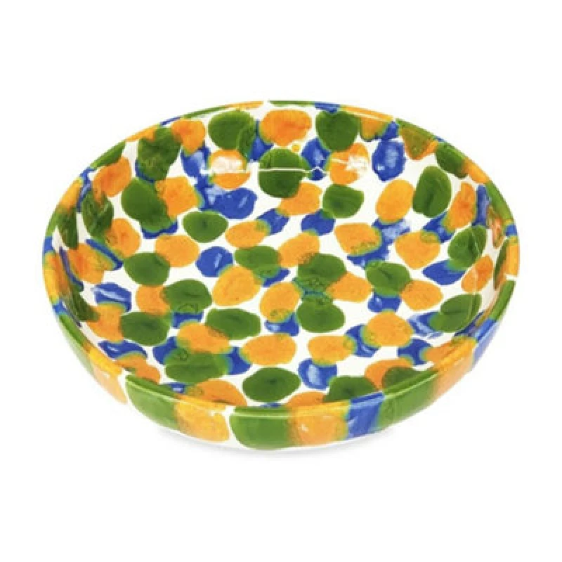 Image of Verano Spanish Ceramics Petalo Hand Painted Ceramic Shallow Serving Bowl 23Cm In Blue