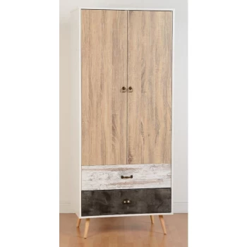 Image of Nordic 2 Door 2 Drawer Wardrobe White & Distressed Scandinavian Style - Seconique