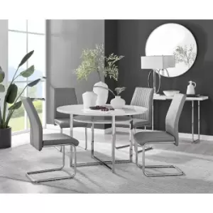 Image of Furniturebox Adley White High Gloss 120cm Storage Dining Table & 4 Grey Lorenzo Silver Leg Faux Leather Chairs