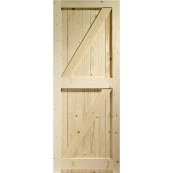 Image of XL Joinery Boarded Framed Ledged & Braced Unfinished Natural Pine External Shed Door - 1981mm x 838mm (78x33 inch) Softwood X/FLB33