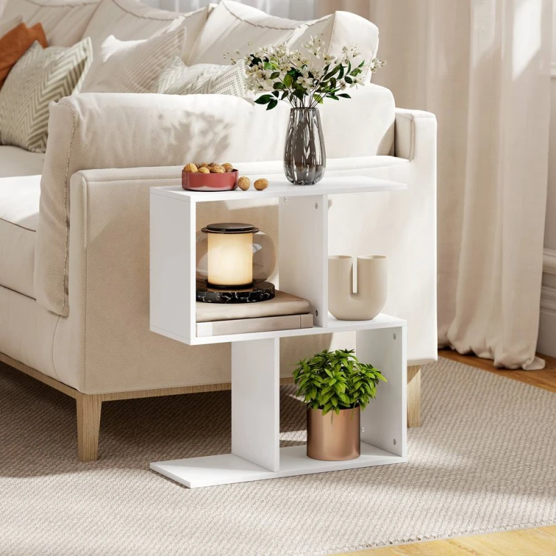 Image of HOMCOM Side Table, Narrow End Table with Storage Shelves in White White Unisex