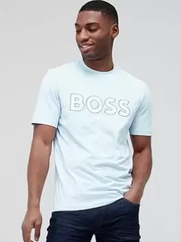 Image of BOSS Stretch Cotton T-Shirt with Contrast Logo - Blue Size M, Men