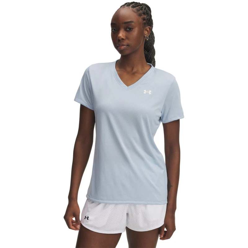 Image of Under Armour Tech V-Neck Short Sleeve Womens Blue Calm female 10 (S)