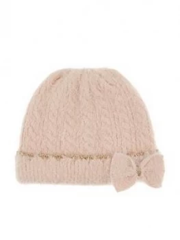 Image of Monsoon Girls Poppy Fluffy Sparkle Bow Beanie Hat - Pink