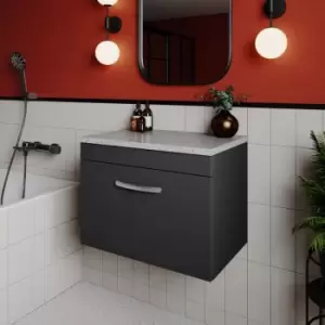 Image of Nuie - Athena Wall Hung 1-Drawer Vanity Unit with Sparkling White Worktop 600mm Wide - Gloss Grey