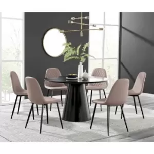 Image of Furniture Box Palma Black Semi Gloss Round Dining Table and 6 Cappuccino Corona Black Leg Chairs