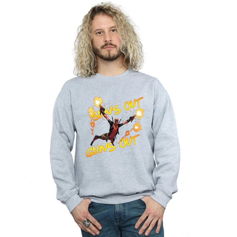Image of Marvel Marvel Men Deadpool Sun's Out Guns Out Sweatshirt in Grey Size: Small Grey S Male 5057736820124